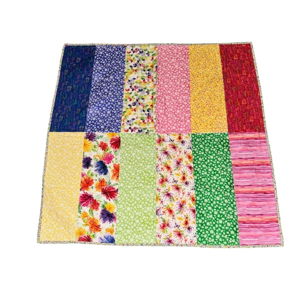 Handmade Patchwork Floral Quilt Multicolor 40x40 Vintage Reversible Lap Blanket